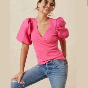 Maeve Pink Puff Sleeve Top Medium